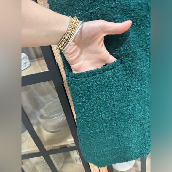 Abercrombie tweed shift mini dress pinafore jumper forest emerald pockets petite - Picture 6 of 9